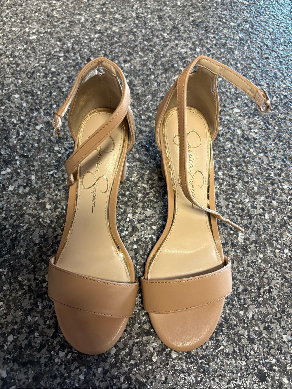 JESSICA SIMPSON Nude Strap Block Heel Sandals